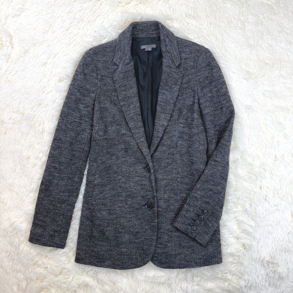 Vince Blazer Women 4 Gray Wool Tweed Two Button Notched Lapel Lined Jacket